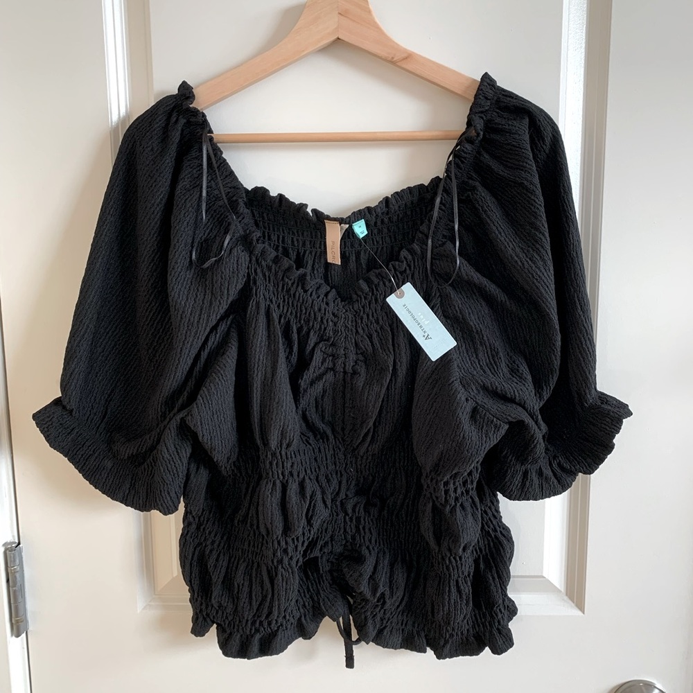 ANTHROPOLOGIE Black Peasant-Style top, new with tags